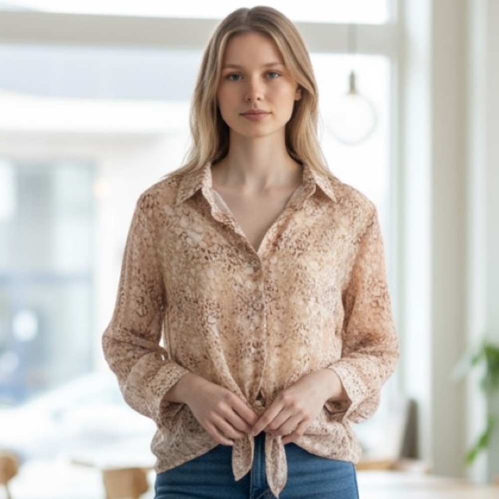 #243 Snake Print Tie-Front Blouse